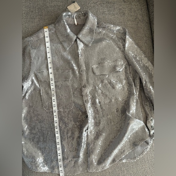 Free People “Disco Margarita” Sequin Button-Down Shirt – Silver – Size Small - Picture 9 of 16